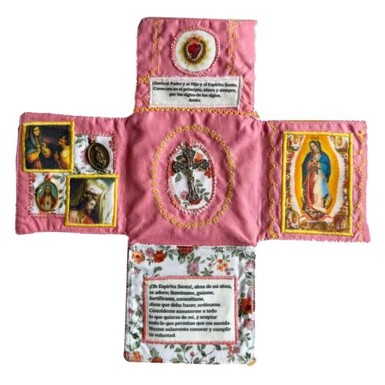 Catholic Pocket Shrine Devotional Pocket Shrine with Prayer Gadget Handmade Prayer Quilt with Holy Symbols Prayers Spiritual Gift for Catholics