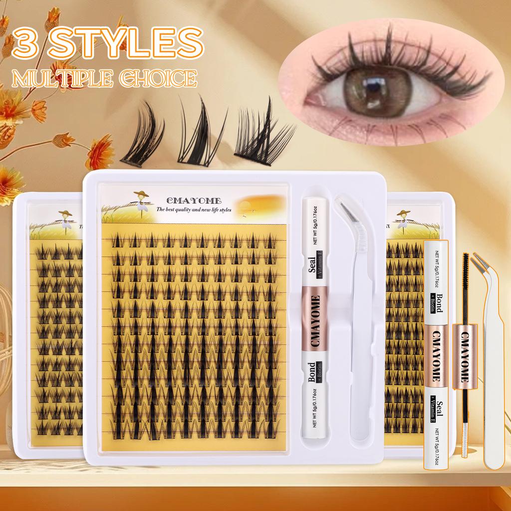 Profesjonalny Zestaw Segmentowych Rzęs DIY - Skręt C, 8-13mm, 3 Style (Naturalny, Miękki). Zawiera pincetę, Lash Seal&Bond przyjazny dla początkujących