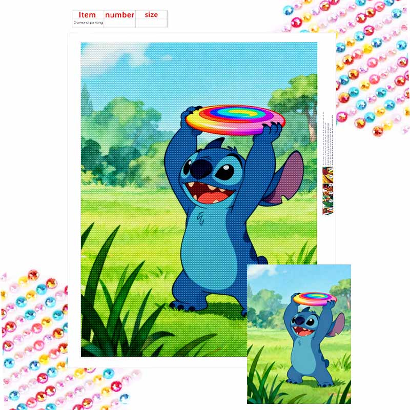 Disney Stitch 5D handmade diy diamond painting kit with rainbow frisbee, home wall decoration
