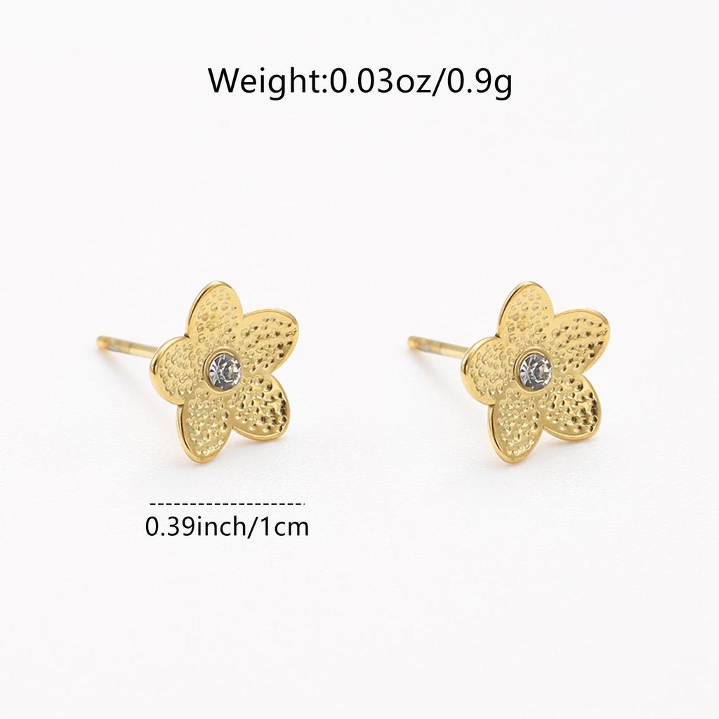 304 Stainless Steel Five-Petal Flower Earrings with Cubic Zirconia