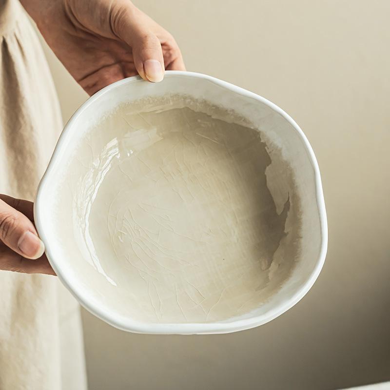 Irregular Ice Crack Glaze Tableware Japanese Fruit Salad Bowl Retro Dessert Bowl Vegetable Bowl Household One Person Food Noodle Bowl