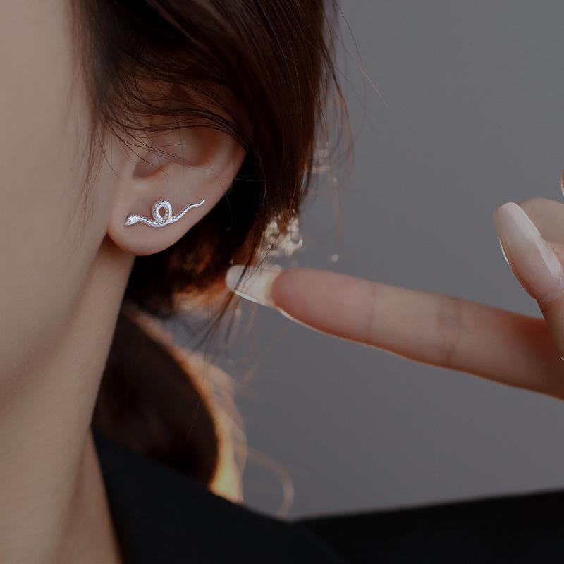 Silver-Plated Snake Stud Earrings for Women - European & American Fashion