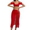 Sexy Mesh Ruffle High-Waist Slit Lingerie Three-Piece Set