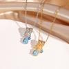 Blue Tear Drop Fringe Zircon Titanium Steel Necklace Women Fashion Light Luxury Elegant Collarbone Chain