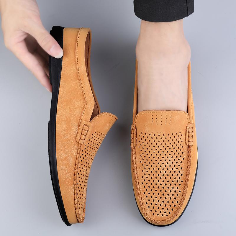 Fashion Classic Breathable Half Shoes Mens Hollow Out Genuine Leather Half Slippers Non-slip Mules Casual Outdoor Moccasins Flats Hombre