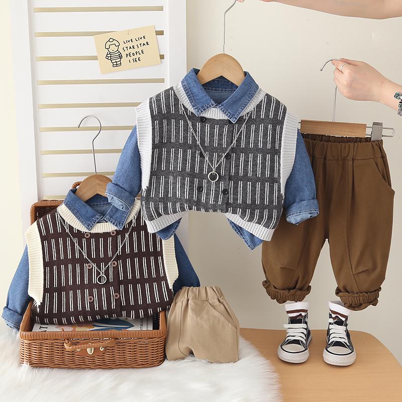 Boys' long sleeved 3-piece set, Fashion set for children aged 0-5, High-quality clothing for boys' babies