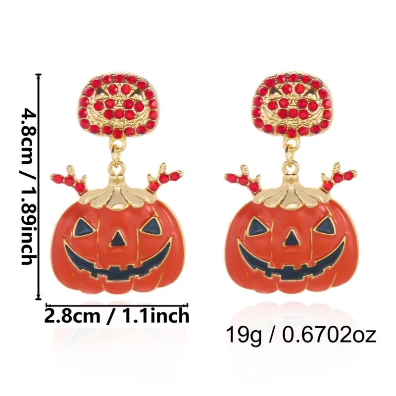 Halloween Party Earrings, Stud Top Drop Pair with Enamel Style Finish for Photo Looks, Fall Gatherings, and Dress Up