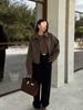 European & American Women's Retro Solid Color Lapel Short Jacket - Brown.