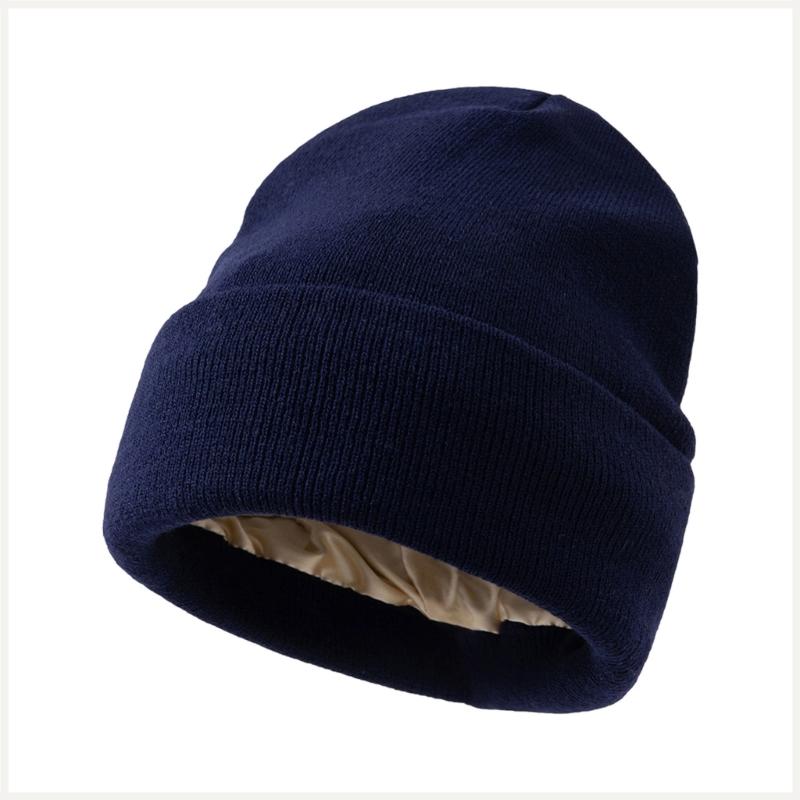

Soft Satins Finish Acrylic Hat For Big Head Stretchy Warm Winter Caps Unisex Headwear