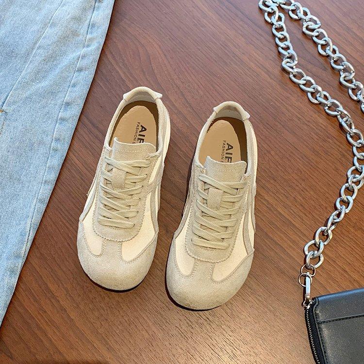 2025 Spring New Comfortable Retro Round Head Lace-up Soft-soled German Training Shoes Women's Forrest Gump Shoes Flat Casual Sports Shoes