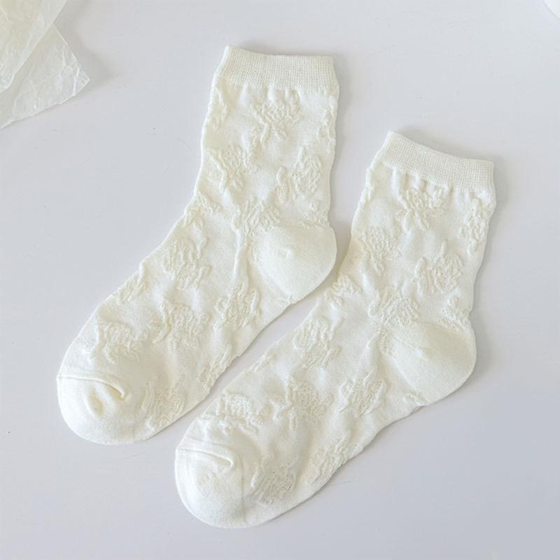 JK Girl Ruffle Lace Trim Cotton Ankle Socks Jacquard Knit Frilly Socks for Women
