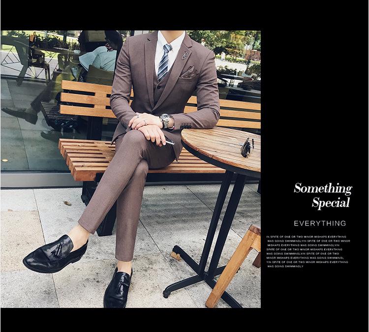 Korean Style Men's Slim Fit Formal Three-Piece Suit