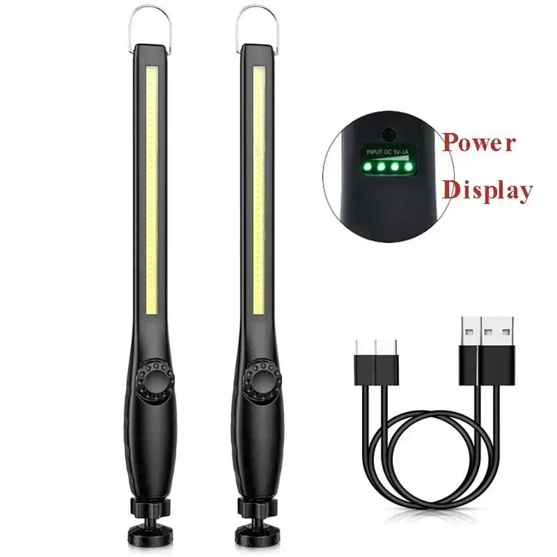 1/2/4PC LED Flashlight Magnetic Work Light USB Rechargeable Torch Hook Portable Lantern Inspection Light Camping Car Repair Lamp