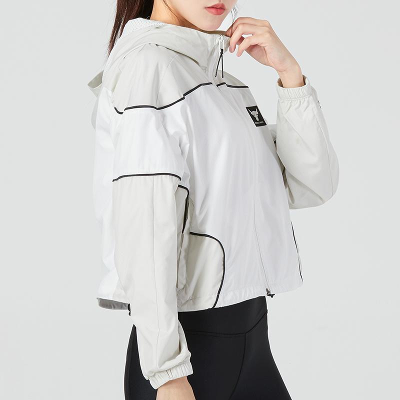 Under Armour Pjt Rock Brahma Jacket Color Block Logo Hoodie Women Jacket White 1373592-112