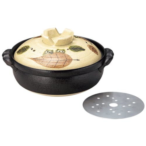

Santo Earthenware Pot, No. 7, for 1-2 people, Leaf Owl Design, Banko Ware, IH Compatible, 14212