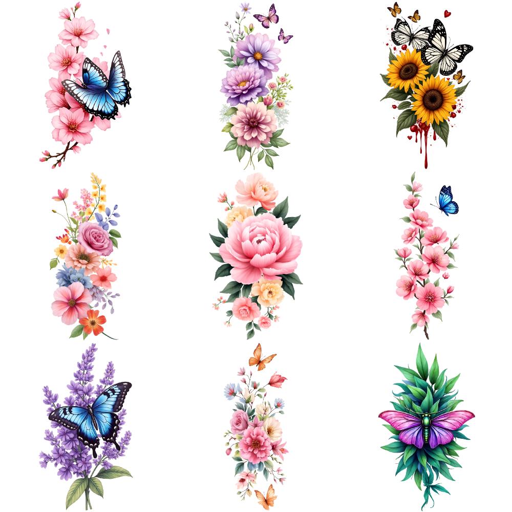 9pcs Temporary Tattoo Temporary Tattoo Stickers Butterflies Leaves Floral Patterns For Adult Thighs Shoulders