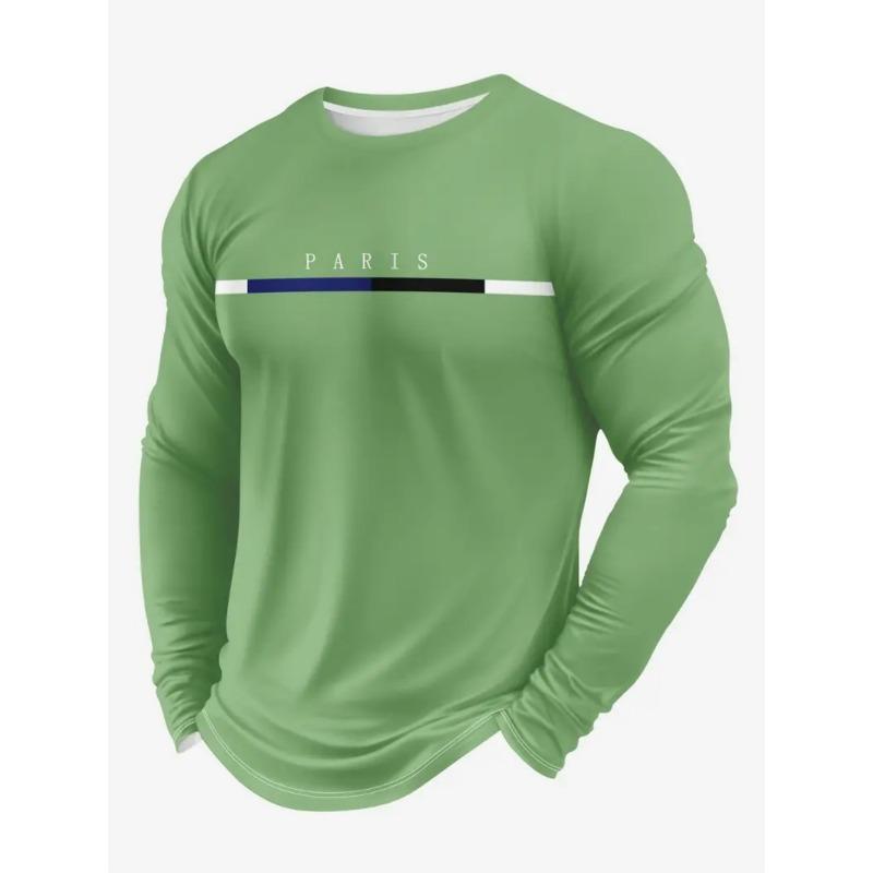 Vintage Men's Long Sleeve T-Shirt Streaks Print Top Spring Fall T-Shirt for Men 3D Striped Print Oversized Streetwear Clothing