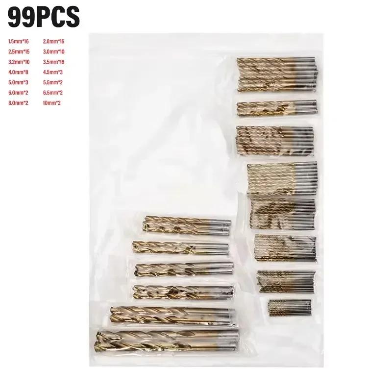 99 Pieces Titanium Twist Drill Bit Set, High Speed Steel, Size from 1/16" Up to 3/8", Ideal Drilling in Wood/Cast Iron Anti-rust