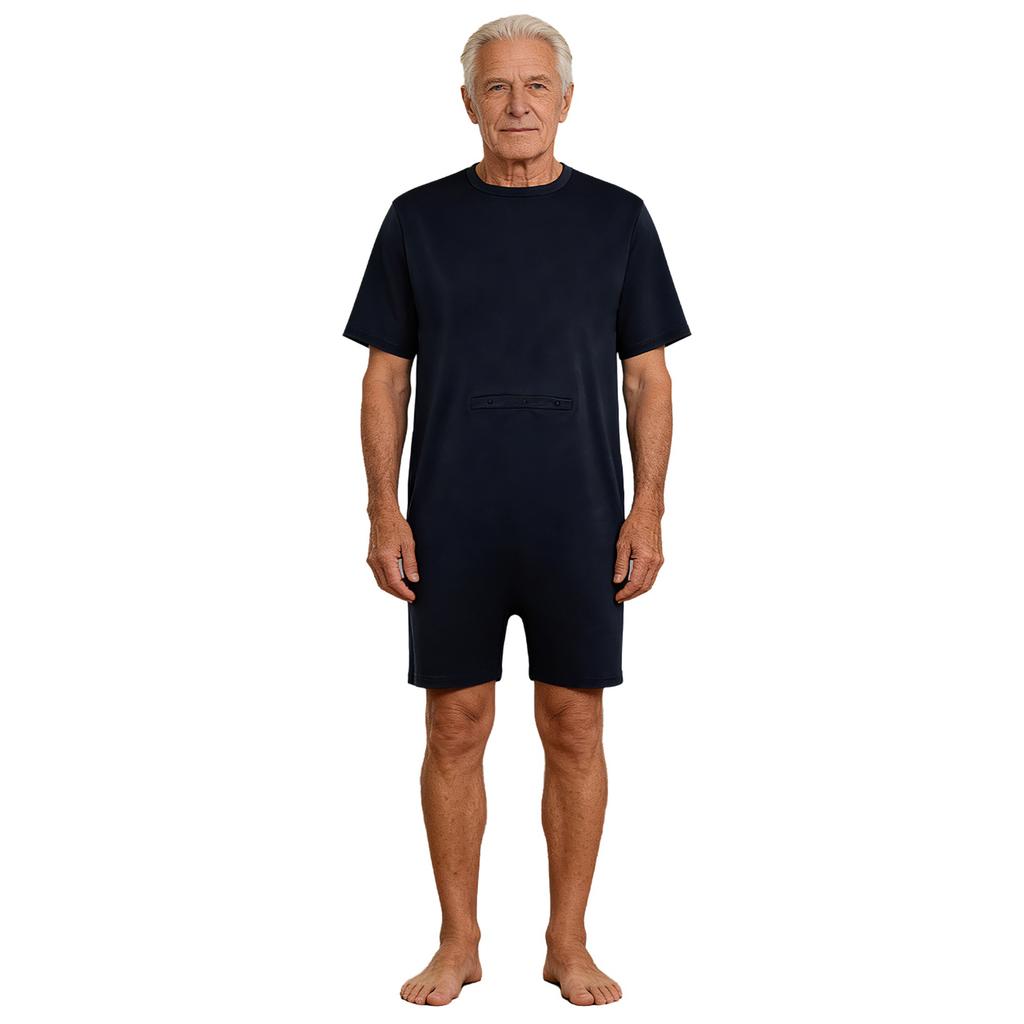 Women’s Special Needs Adaptive Romper Short Sleeve Shorts Bottom Back Zipper Bodysuit with Feeding Tube Access for Daily Care