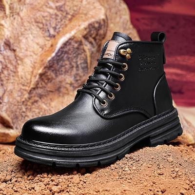 Mode Britischer Stil Herren Arbeitsschuhe Dicksohlige High Top Freizeitschuhe Klassische Braune Business Herren Leder Stiefeletten Winter