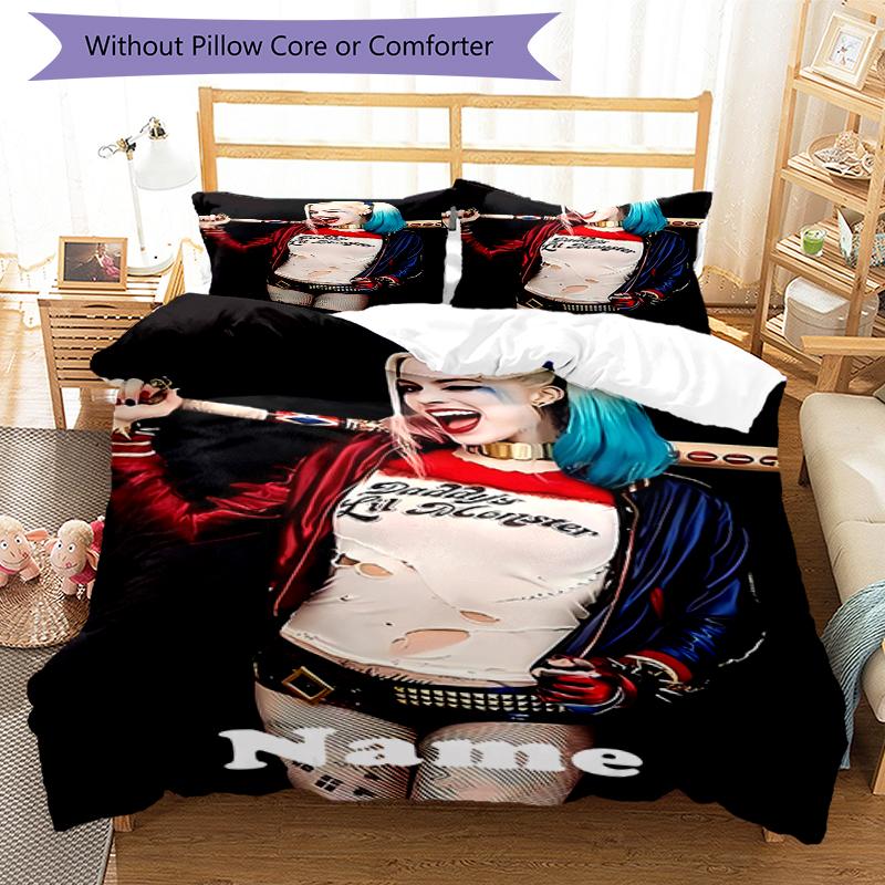 3pcs Custom Name Harley Quinn Bedding Set Duvet Cover Closure Includes 1 Duvet Cover & 2 Pillowcases, Soft and Comfortable for All Seasons.
