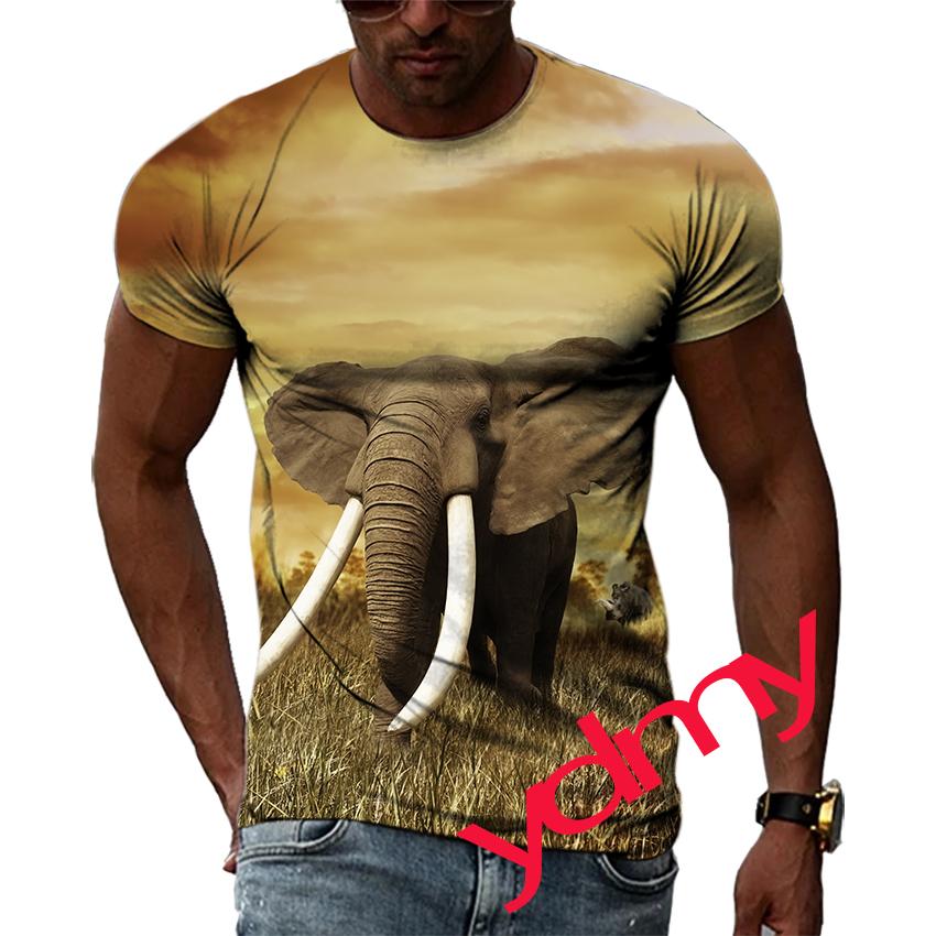 Tide Móda Letní Obrázek slona Pánské tričko Neformální Potisk Trička Hip Hop Osobnost Kulatý výstřih Krátký rukáv Rychleschnoucí