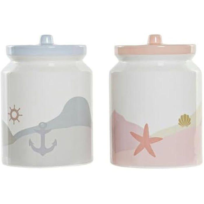 Pot - DKD HOME DECOR - Dolomite Bleu Rose - 2,3 L - 15 x 15 x 22 cm - 2 unités