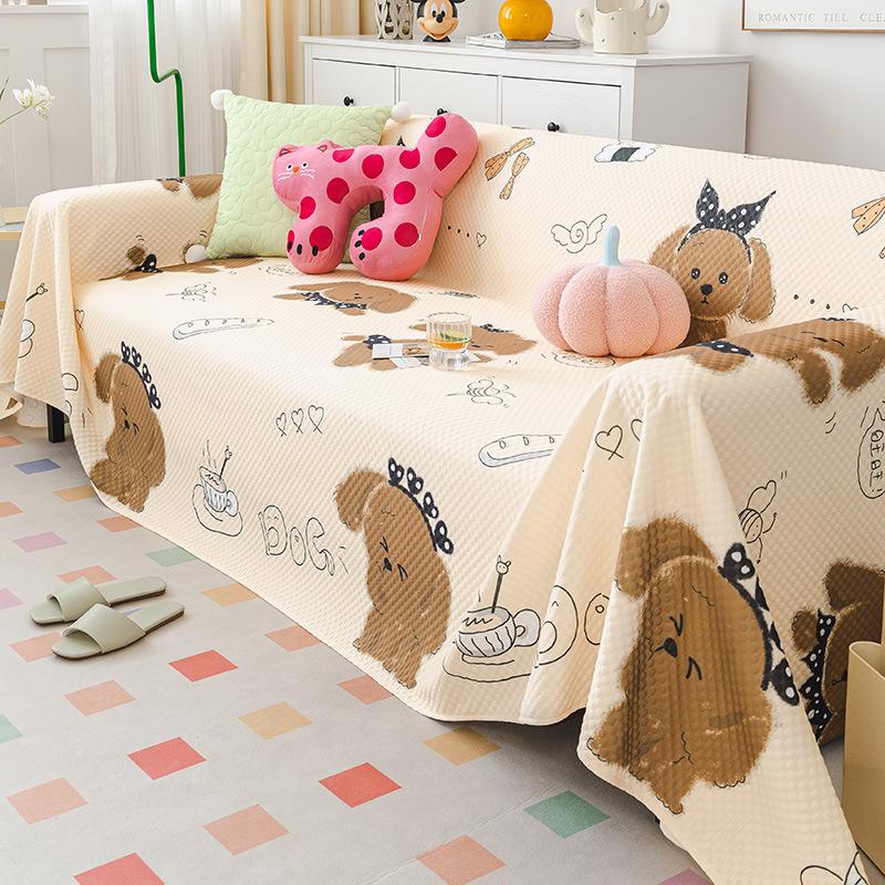 Summer Ice Silk Sofa Cover Cloth Light Luxury High-Grade Cream Style Cute Cartoon Ins Cool Feeling Cover Towel