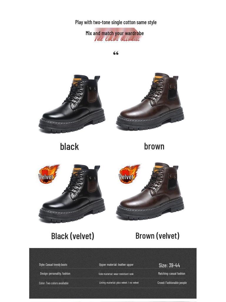 Men's Winter High-Top Leather Snow Boots - Warm & Non-Slip, British Style