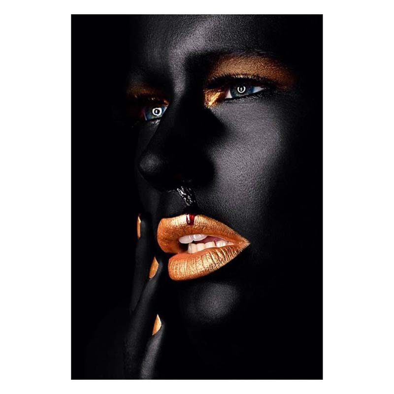 

Африканская женщина, черный и золотой портрет, холст, картины, печать плакатов, настенная художественная картина, домашний декор для гостиной, без рамки 20x30cm