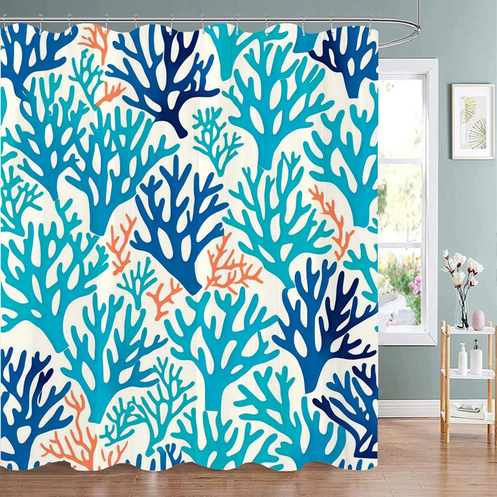 Abstract Leaves Shower Curtain, Bathroom Decorative Shower Curtain, Printed Polyester Fabric Shower Curtain With Hooks