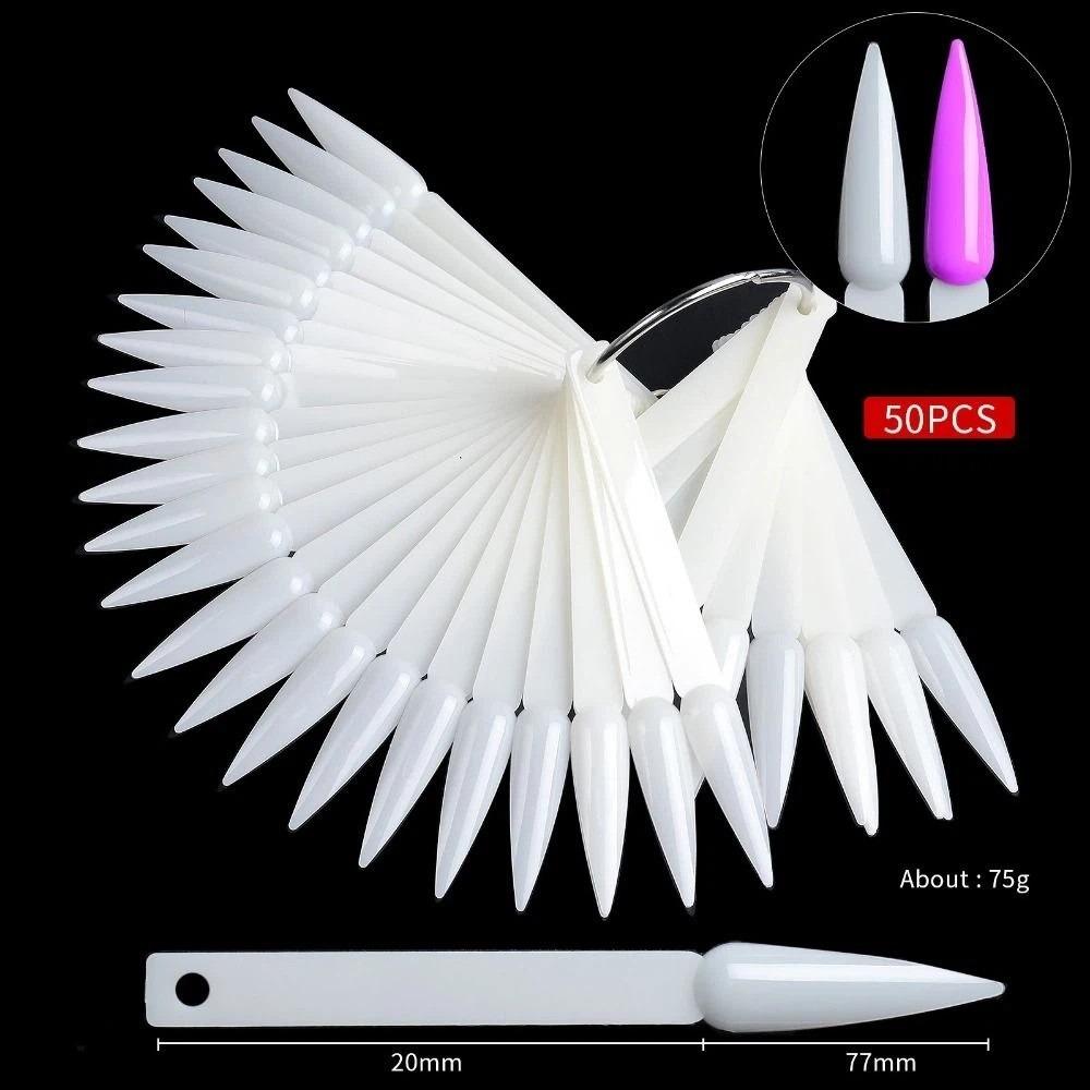 50pcs Fan-Shaped Nail Practice Display Tips Clear Nail Display Sticks Display Board