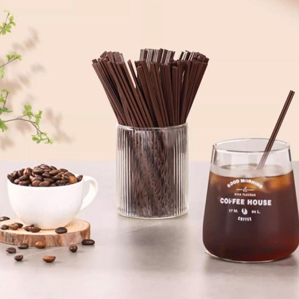 Commercial Double-Hole Coffee Straw Brown Anti-scalding Coffee Stirring Stick Plastic Individually Packaged Drinking Straw Party