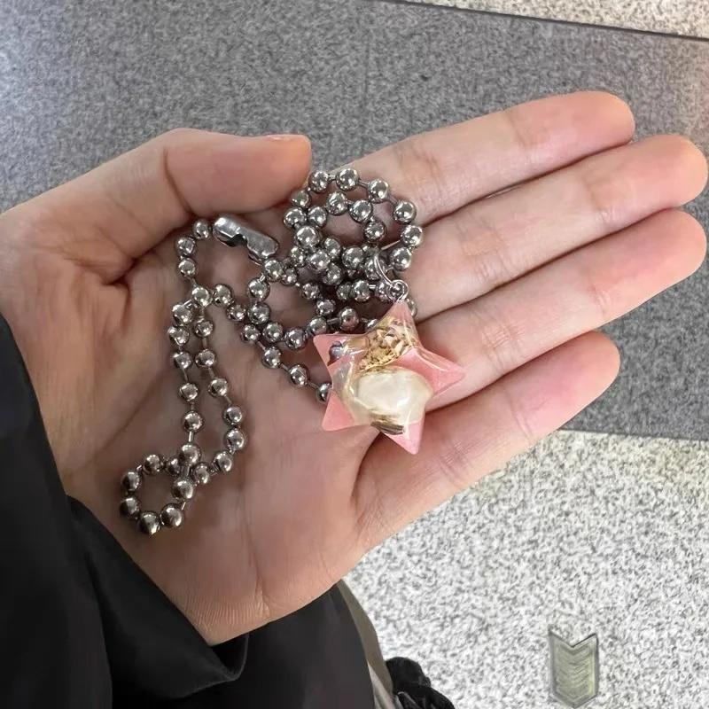

Милое Прохладное желеобразное ожерелье со звездой из смолы, металлическое ожерелье из бисера для женщин, корейская мода, милая необычная цепочка на шею Y2K, ювелирные изделия