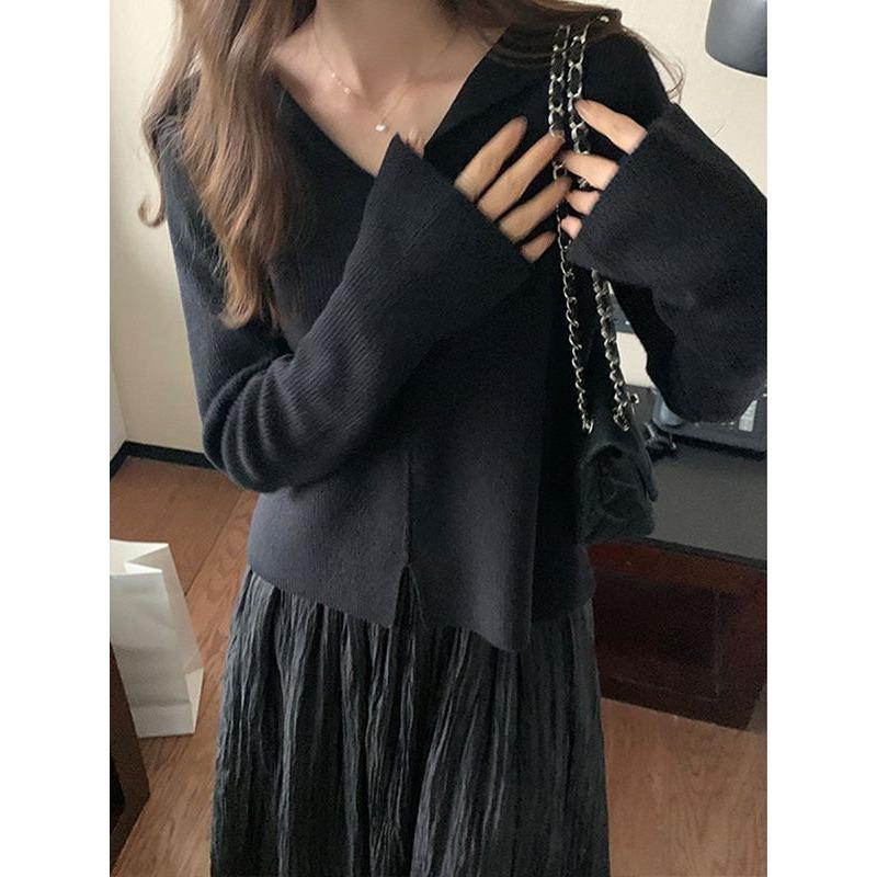Autumn and winter new temperament gentle and thin knitted bottoming shirt women's solid color versatile pullover sweater inner top