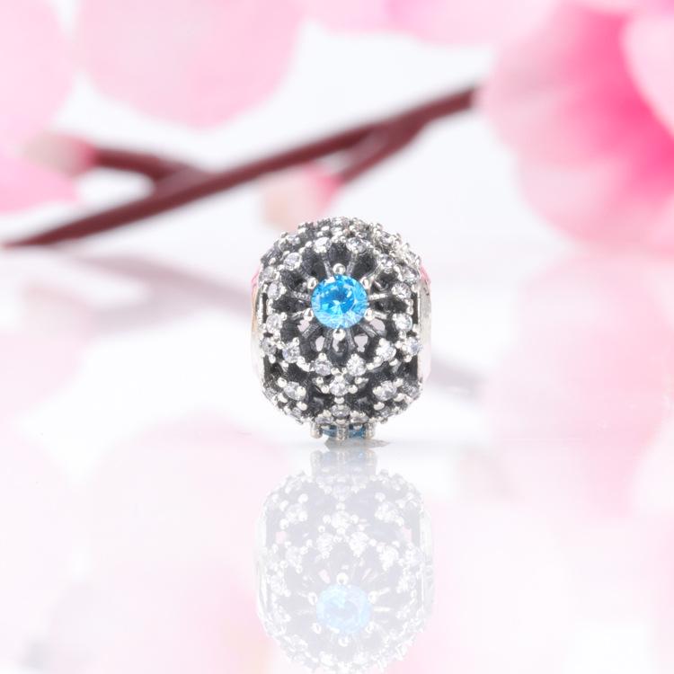 Azure Snowflake S925 Sterling Silver Bracelet with Diamond-Inlaid Beads - DIY Gift Accessory for Women