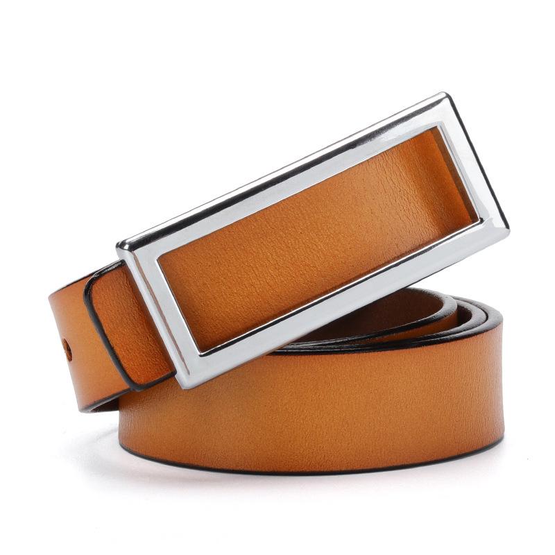 Women's Genuine Leather Belt with Smooth Buckle, Pure Cowhide, Korean Fashion, Versatile Casual Style.