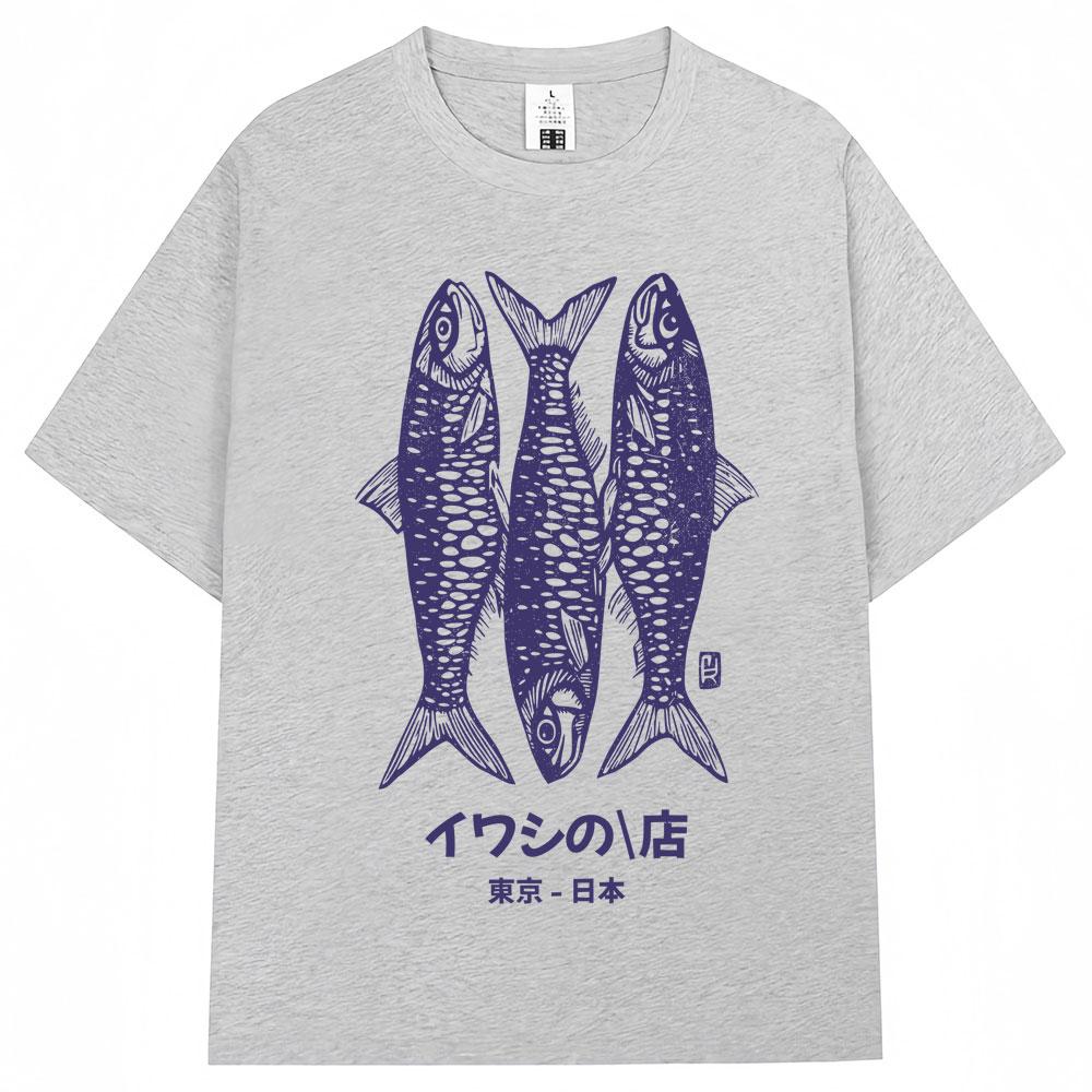 Japanese Style Sardines Shop Print Tshirt Summer Fashion Vintage Unisex Women T Shirt Oversized Cotton Casual T Shirts Streetwear