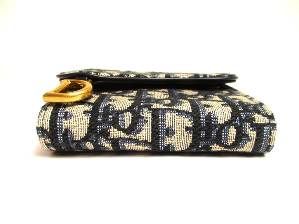 Authentic Christian Dior Navy Blue Canvas Leather Lady Dior Trifold Wallet #a977  Pre-owned