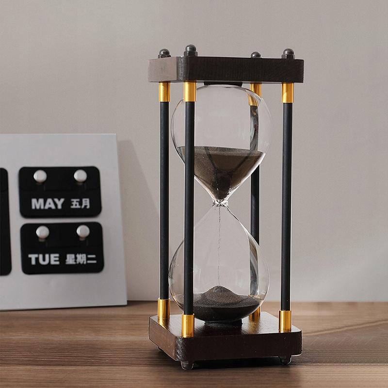 Retro Glass - Wooden Beautiful Hourglass 60 Minutes Xxl 25X10Cm Black