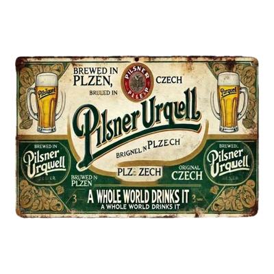 Pilsner Urquell Vintage Metal Sign Retro Beer Wall Art Weatherproof Iron Tin Sign with PreDrilled Holes for Easy Hanging
