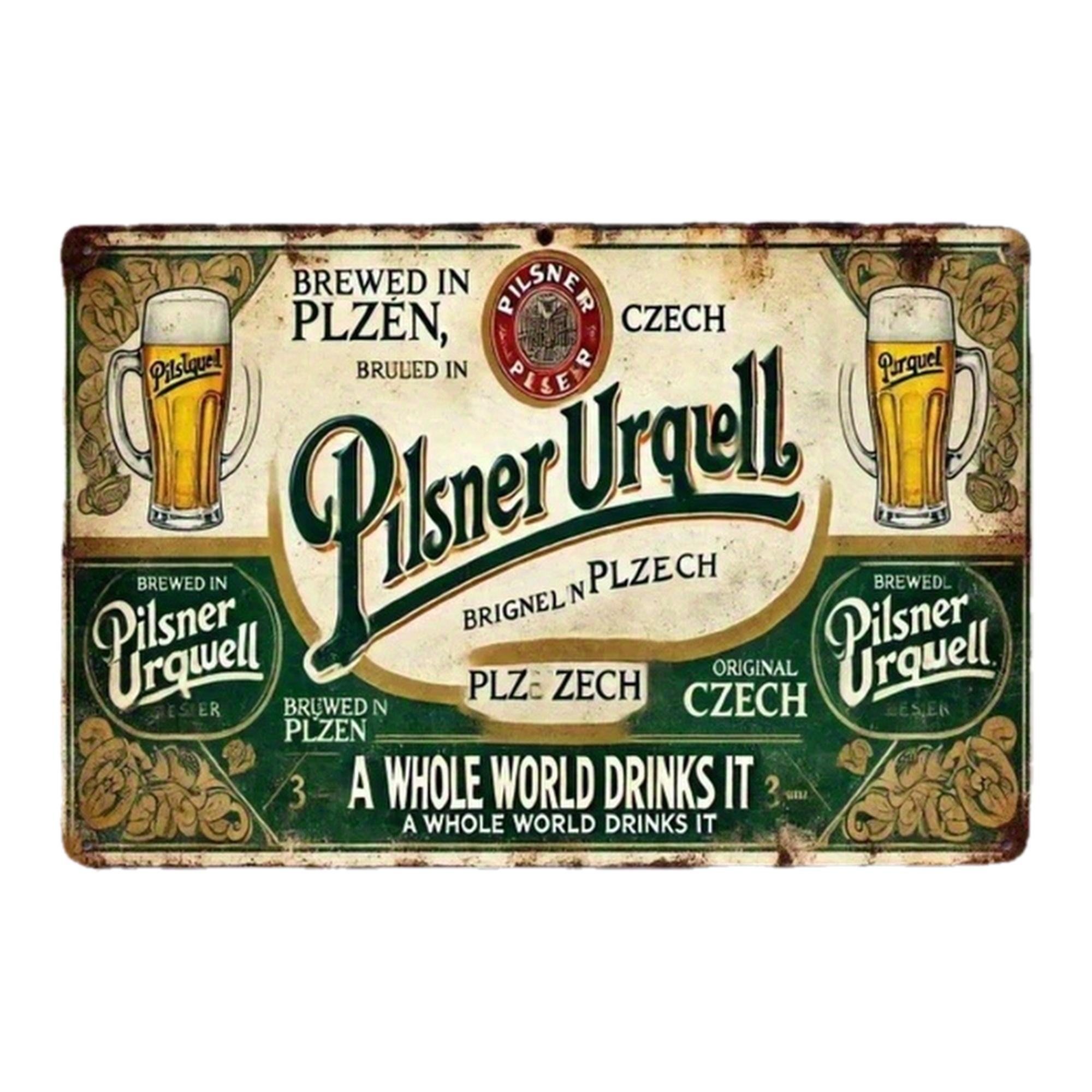

Винтажная металлическая табличка Pilsner Urquell Ретро-арт для пивной стены Защищенная от непогоды жестяная табличка с предварительно просверленными отверстиями для легкого подвешивания 20x30cm（7.8x11.8inch）