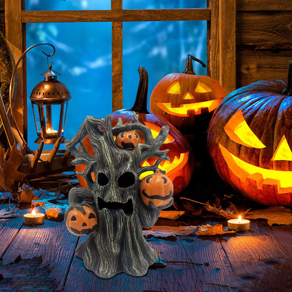 Halloween Decorations Pumpkin Tree Resin Statue Spooky Figurine Desktop Ornament Haunted House Props Halloween Party Supplies
