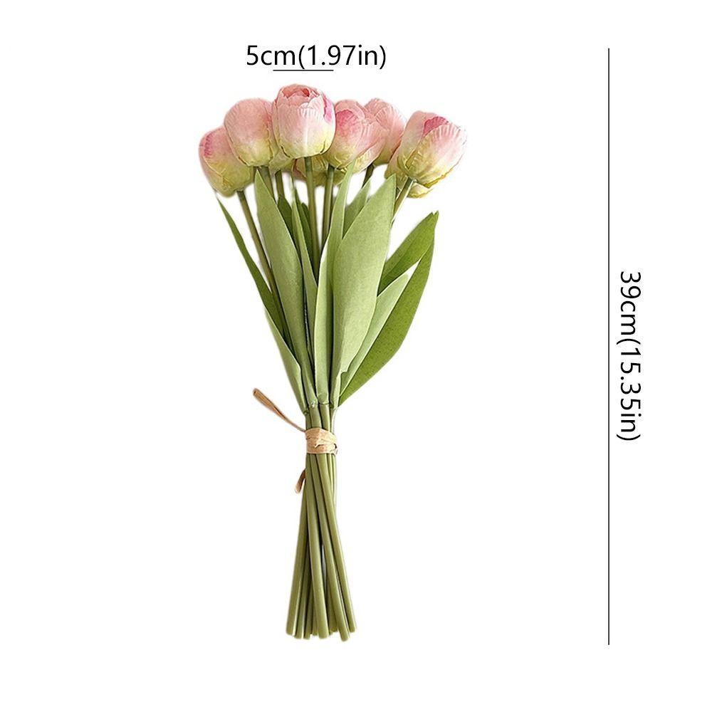 9pcs Real Touch Silk Tulip Flower Burnt Edge Fake Flowers Artificial Tulip Bouquet  Birthday Decor