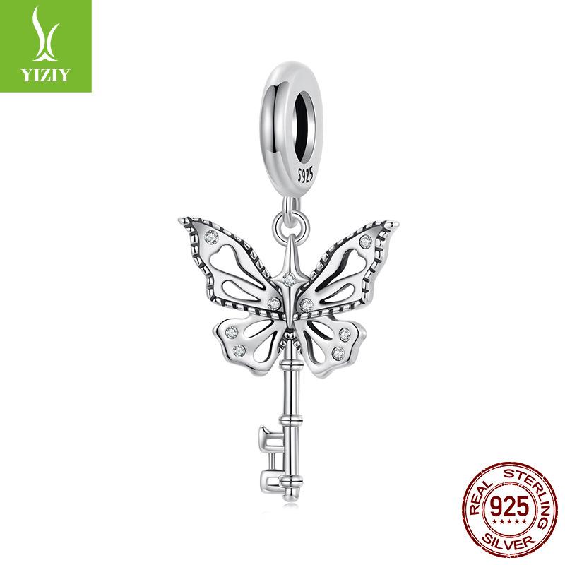 Cross-Border Butterfly Key Pendant Retro Style S925 Sterling Silver Beads Diy Bracelet Necklace Accessories