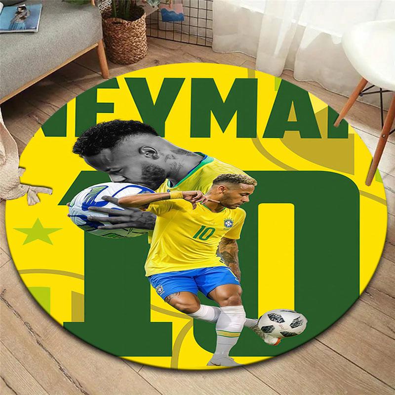 Neymar Jr Runder Teppich, Teppich für Wohnzimmer Schlafzimmer Sofa Spielzimmer Dekor, Rutschfeste Fußmatte