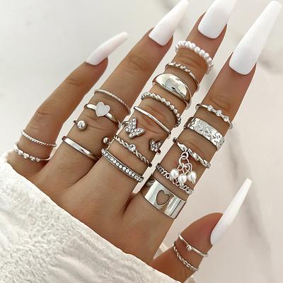 Conjunto de anéis de liga para mulheres, joias, anel ajustável para meninas, acessórios punk, joias
