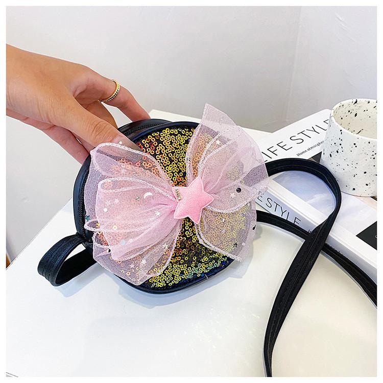 Round Sequined Shoulder Crossbody Bag Bow Five Pointed Star Decoration Kids For