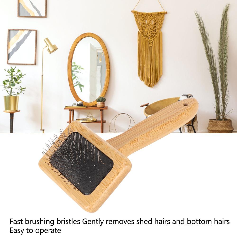 Fine Polished Bristles Pet Slicker Brush Wooden Handle Fringe Comb Durable Cleaning Brush For Dogs