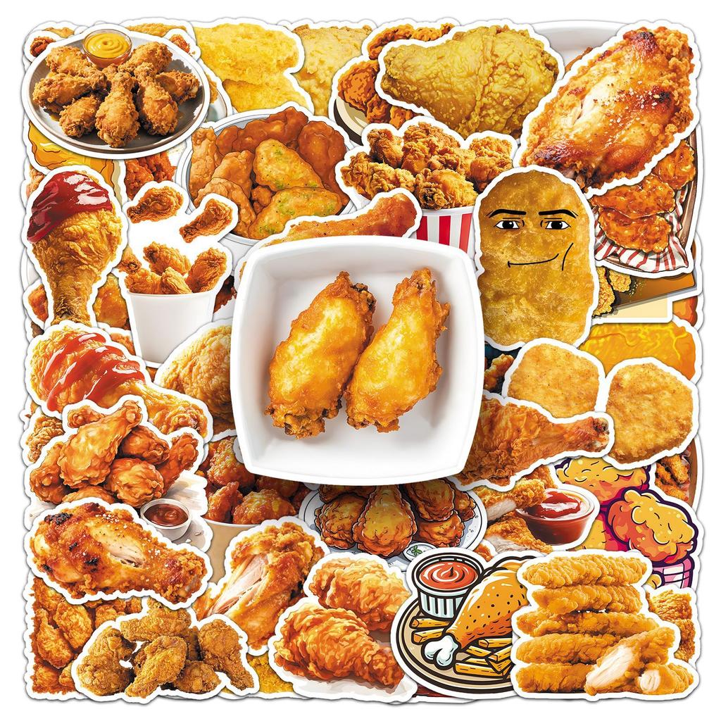 50Pcs Fried Chicken Graffiti Stickers Fried Cuisine Cartoon Decal Diy Luggage Phone Guitar Scraphbook Waterproof Sticker Kid Toy